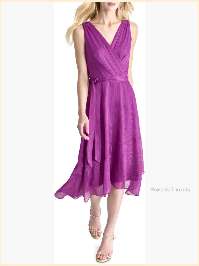 Sleeveless Surplice Midi Dress With Tie Waist Belt